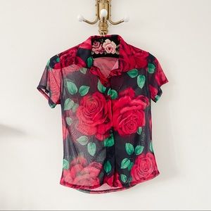 Sheer Rose Button Down Tee